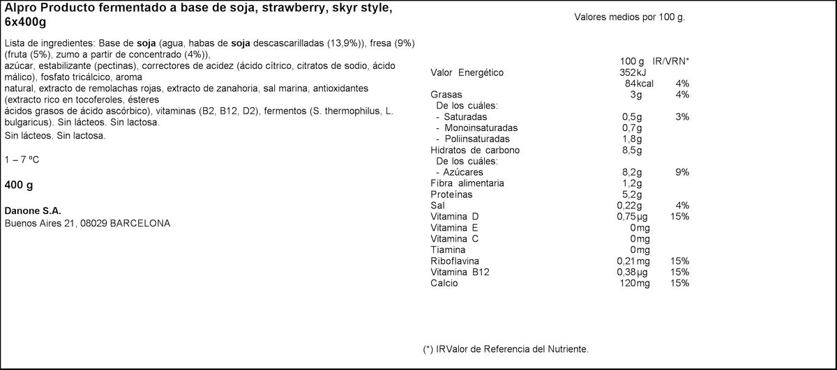 Yogur proteína Skyr Alpro 400g fresa