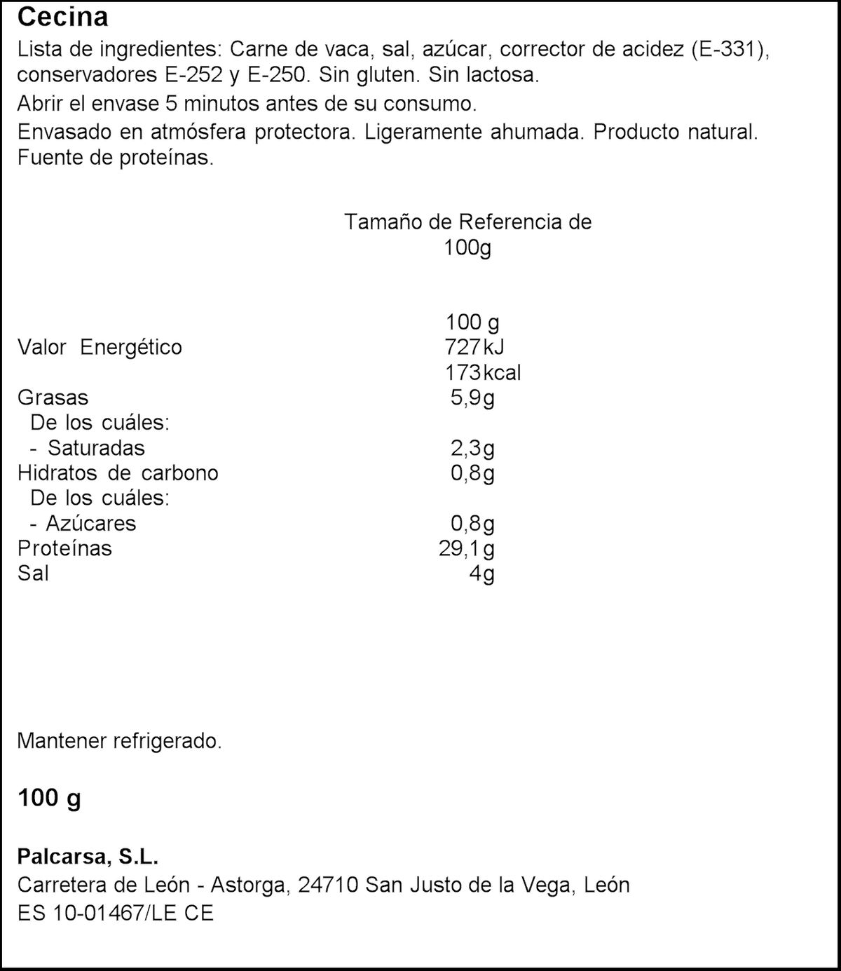 Cecina en lonchas Palcarsa 100g