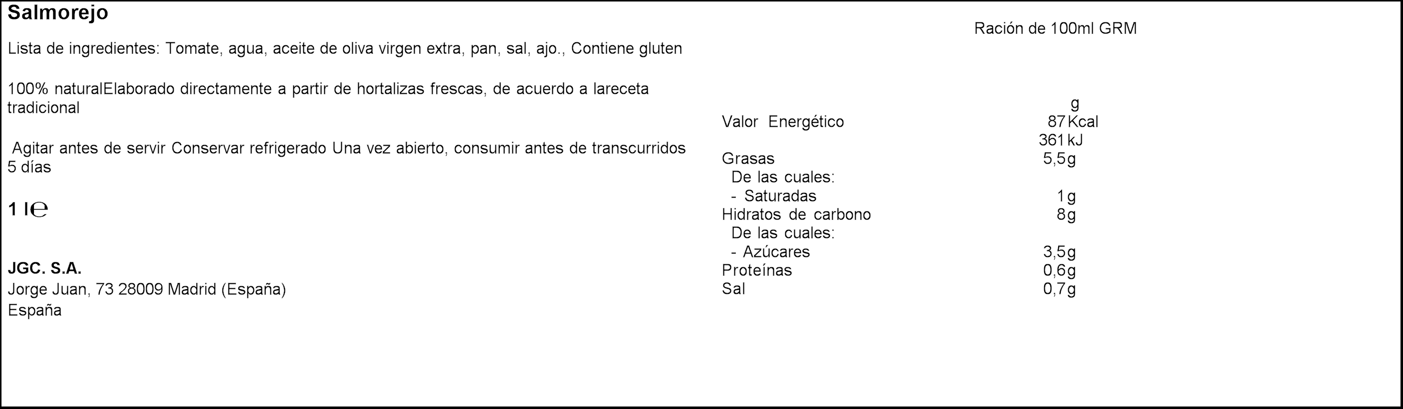 Salmorejo premium La Huerta Don Simón 1l