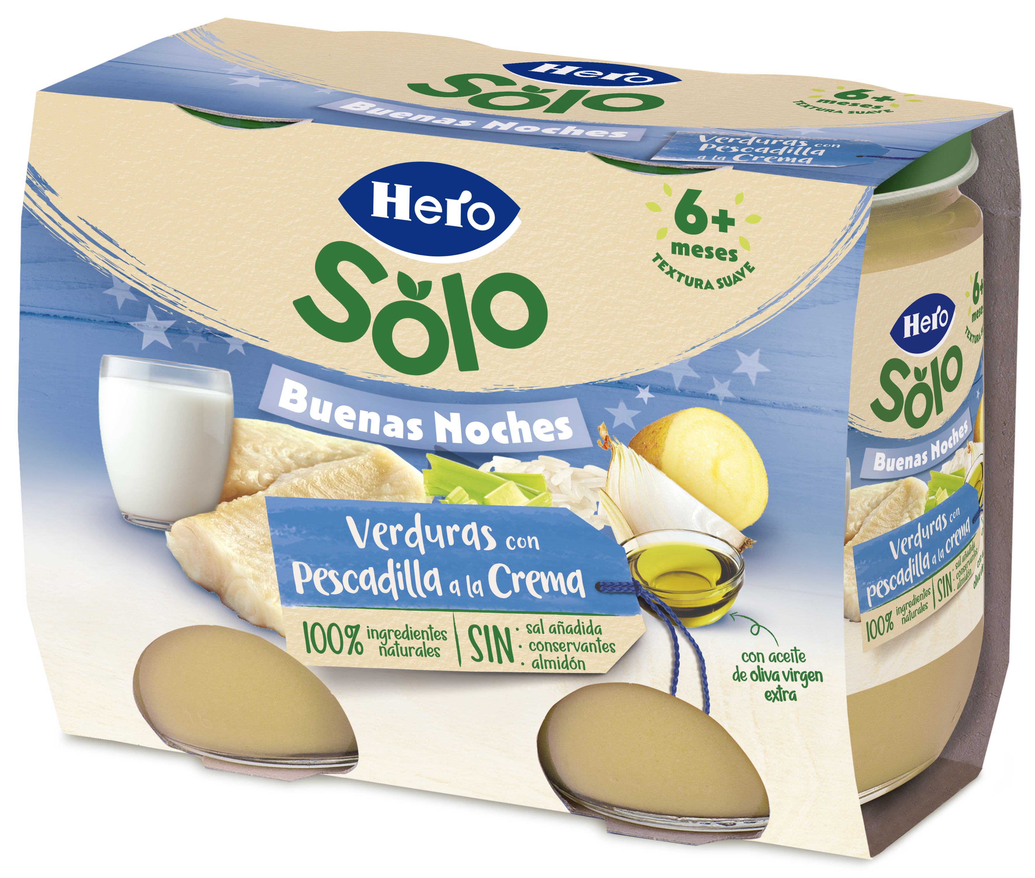 Tarro Hero Solo noche verdura pescadilla desde 8meses pack 2