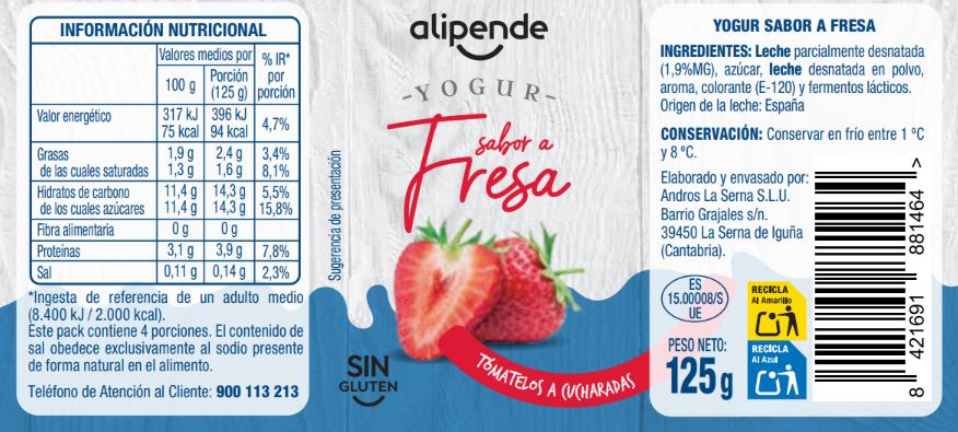 Yogur pack 4 sabor fresa Alipende