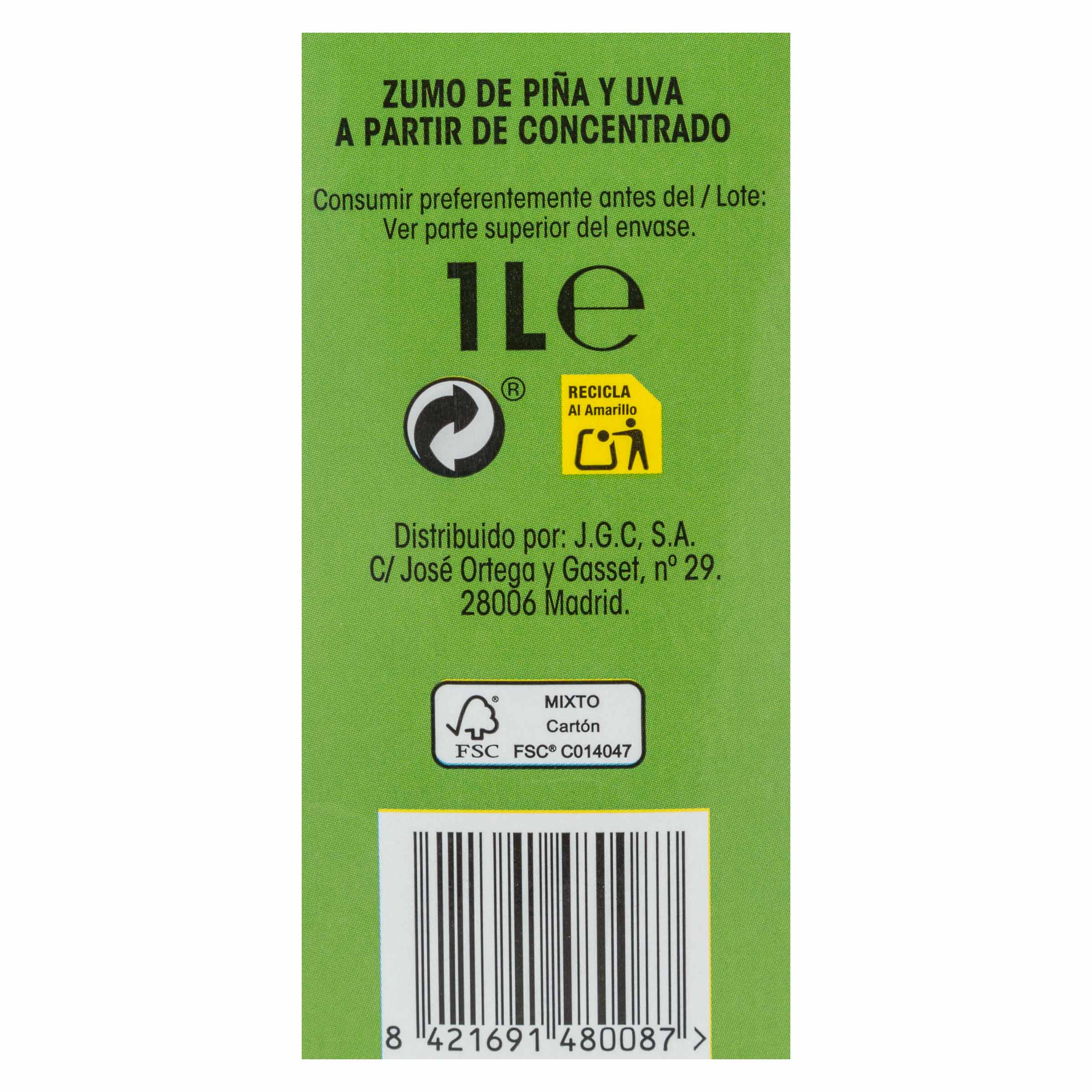 Zumo de piña y uva Alipende brik 1l