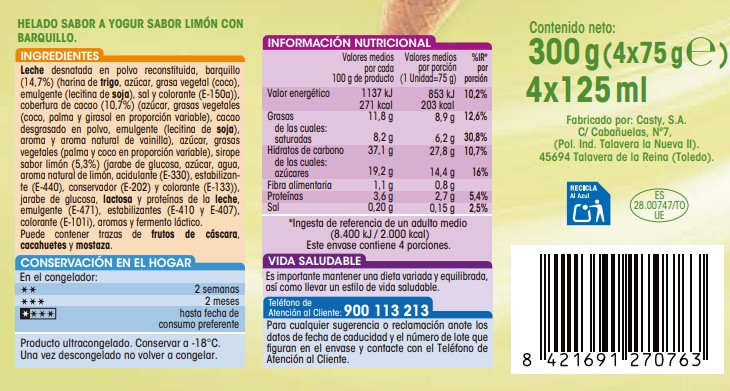 Helado cono Alipende yogurt de limón 4 uds