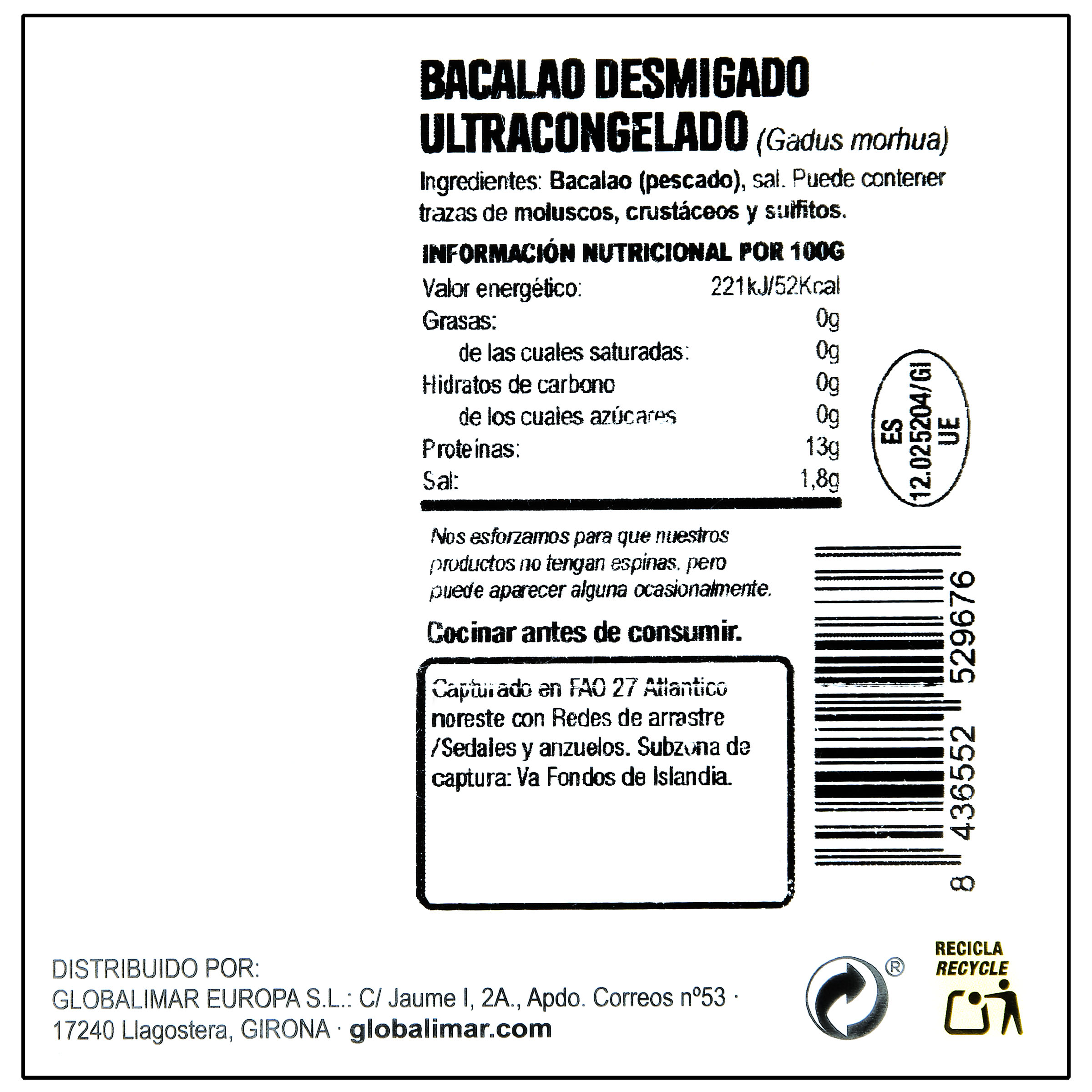Bacalao al punto de sal en porciones 400g