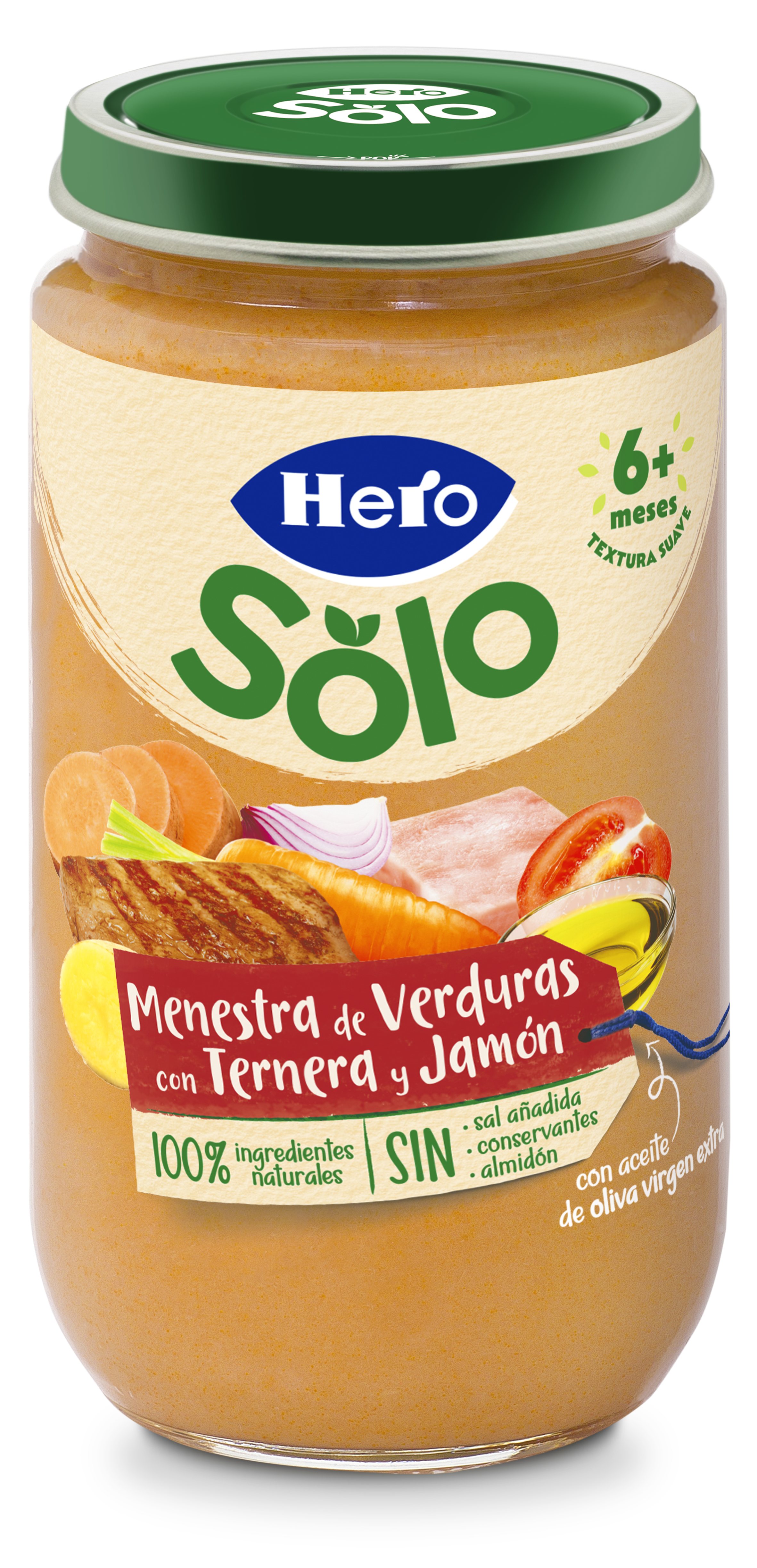 Tarrito de Menestra De Verduras con Ternera y Jamón Hero Solo 235g