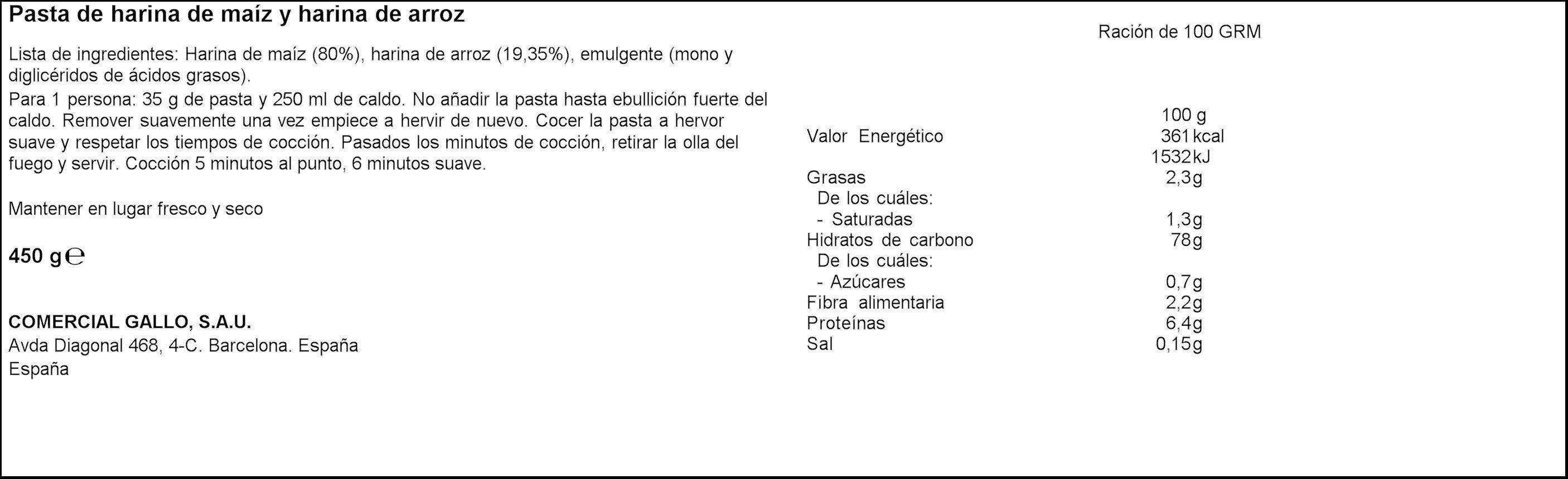 Fideos sin gluten Gallo 450g