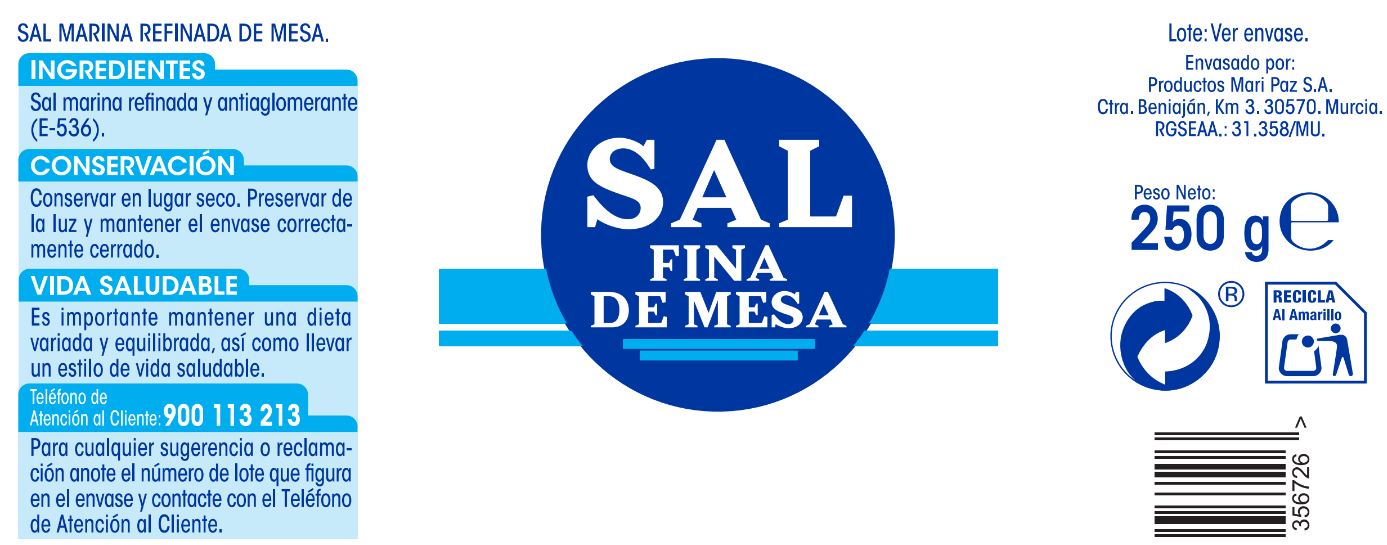 Sal Alipende 250g fina de mesa