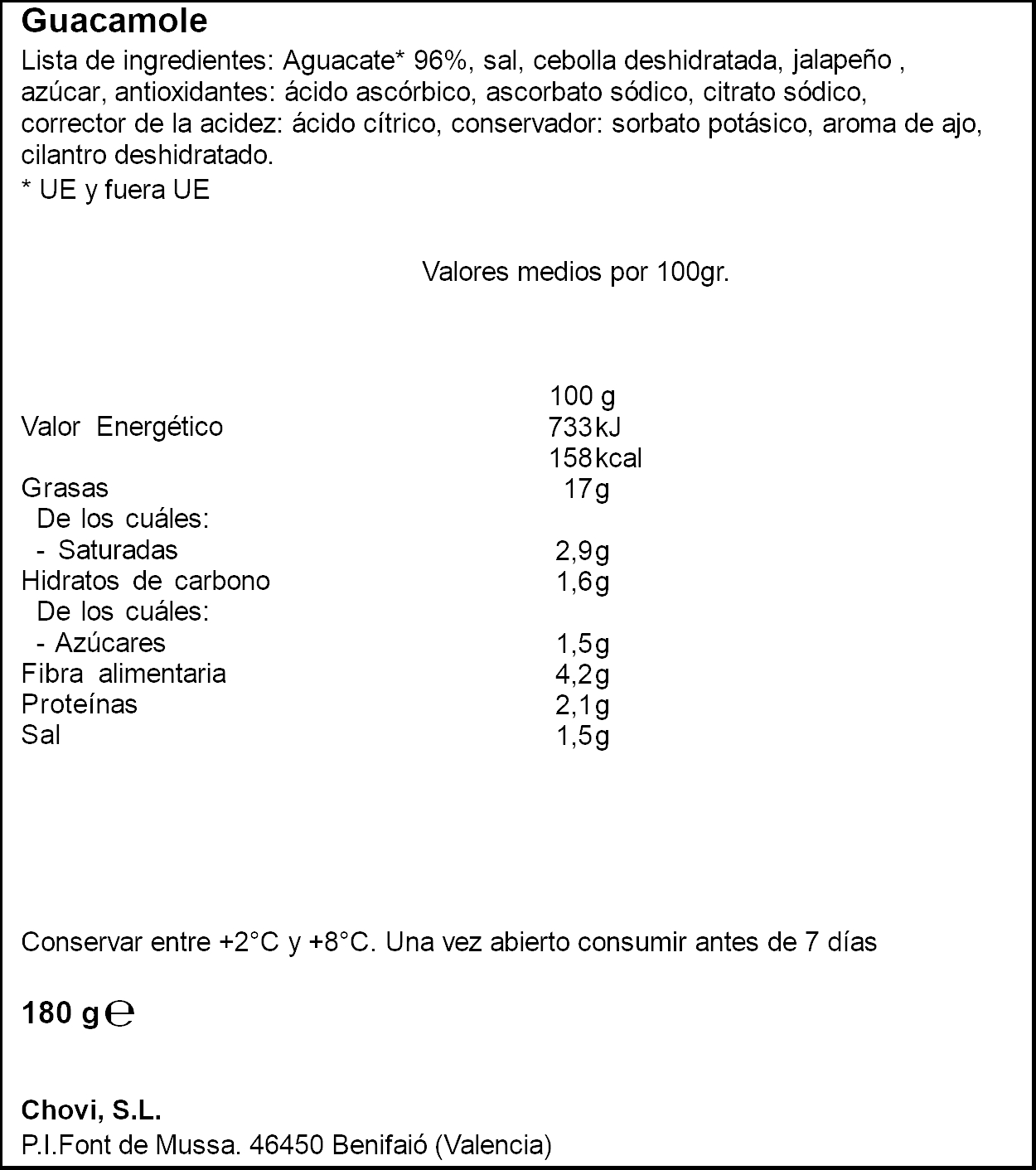 Guacamoles suave Salseo Chovi 180g