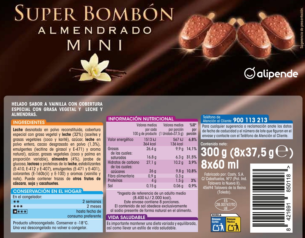 Helado bombón mini Alipende 8 uds almendrado