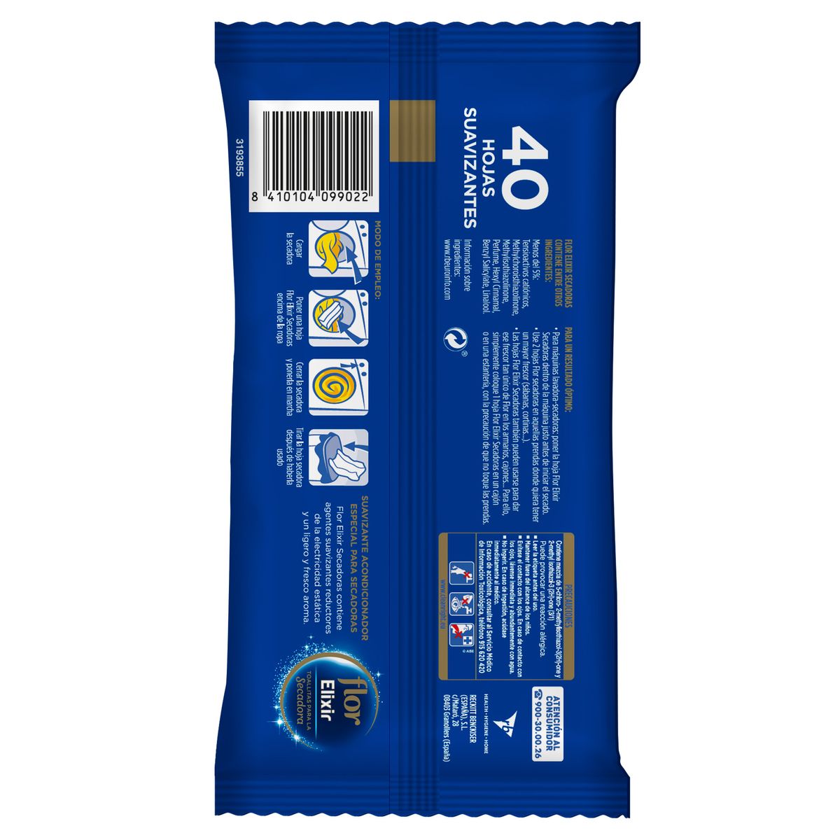 Toallitas suavizantes Flor 40 unidades para secadora Elixir