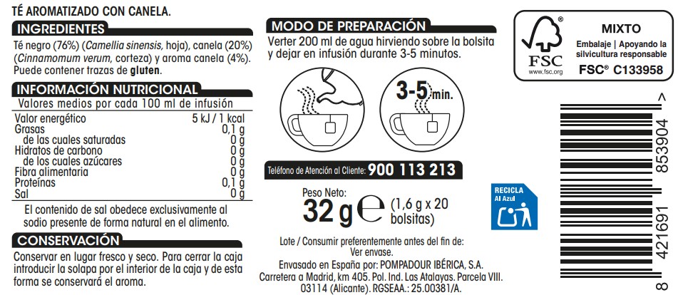 Té negro Alipende 20 unidades con canela
