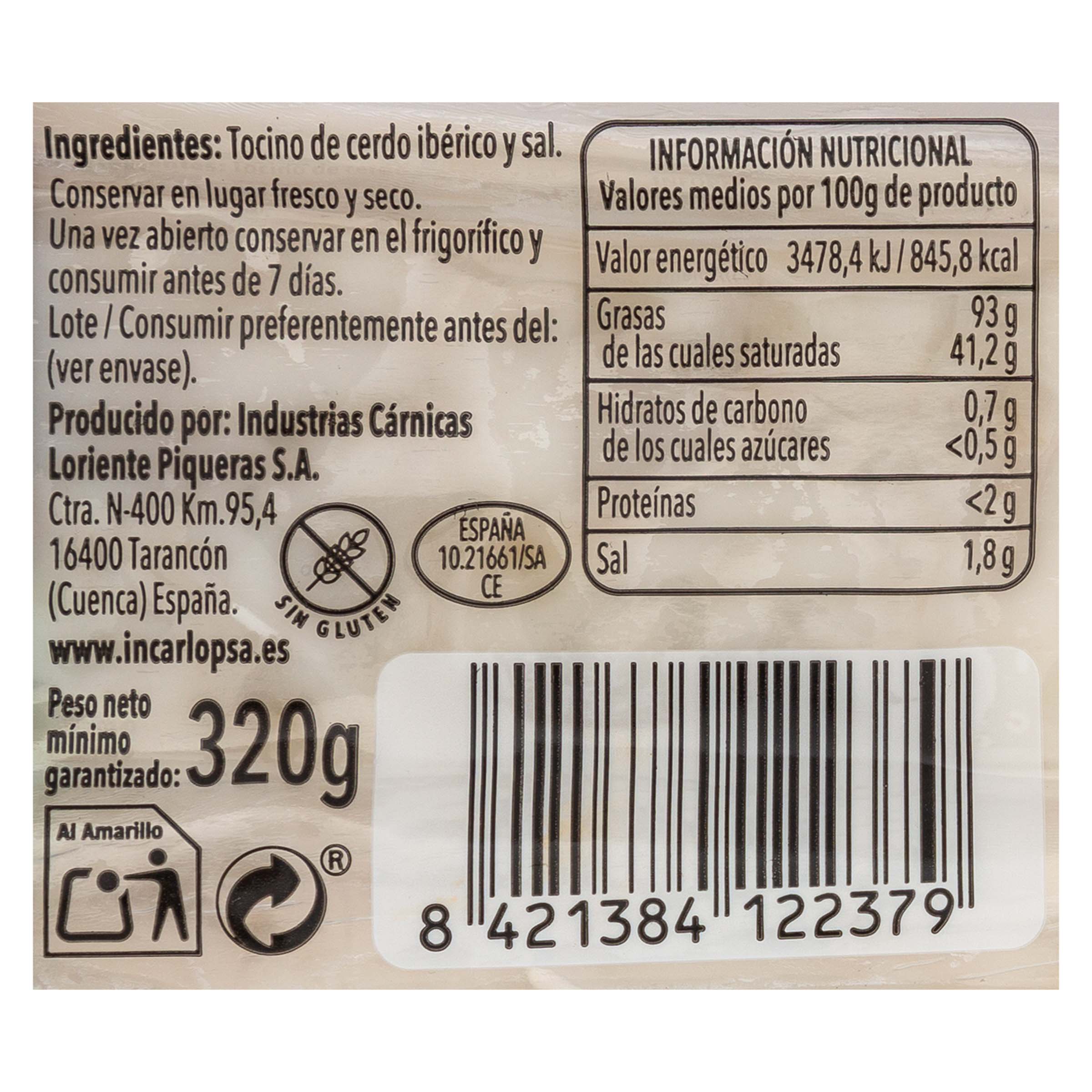 Tocino ibérico salado Lasencia 320g