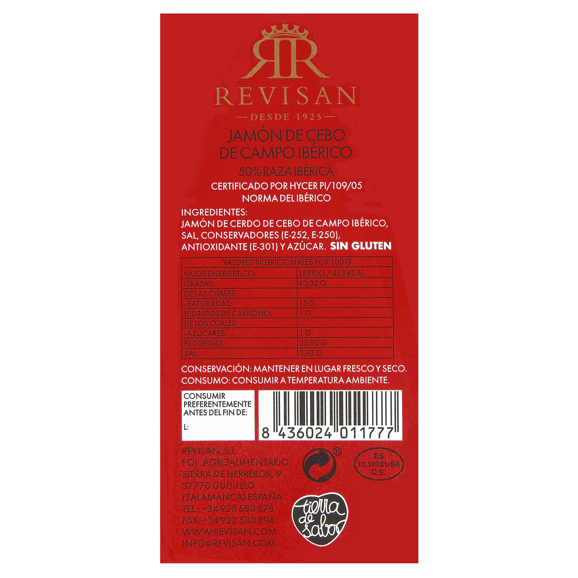 Jamón de cebo de campo ibérico 50% raza ibérica Revisan pieza 7,5kg