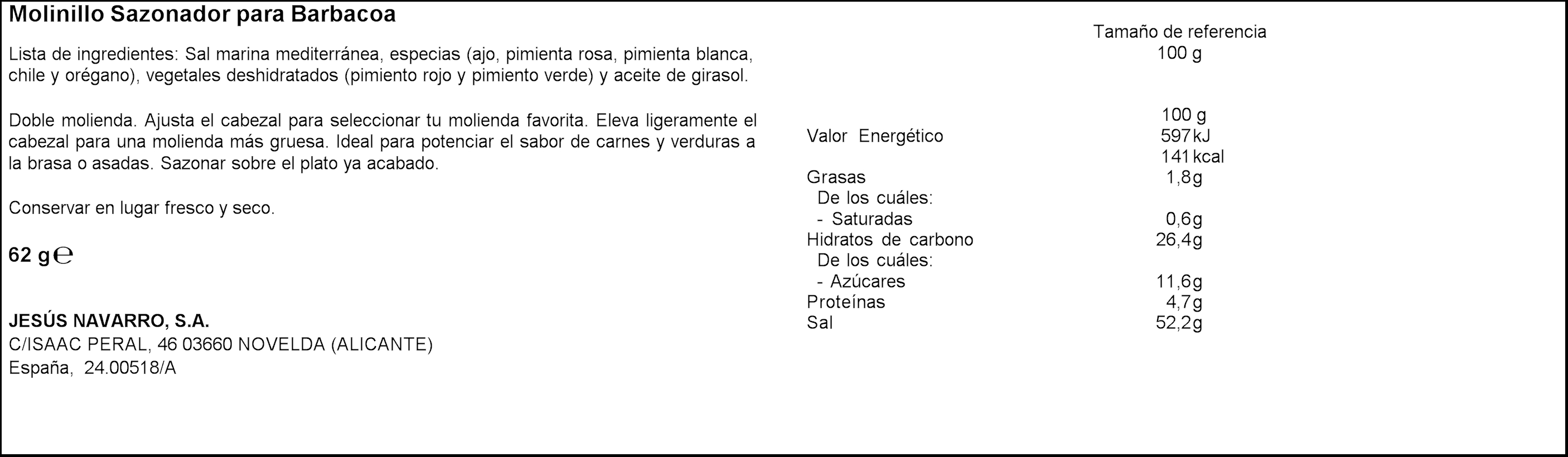 Molinillo sazonador Carmencita 50g barbacoa louisiana