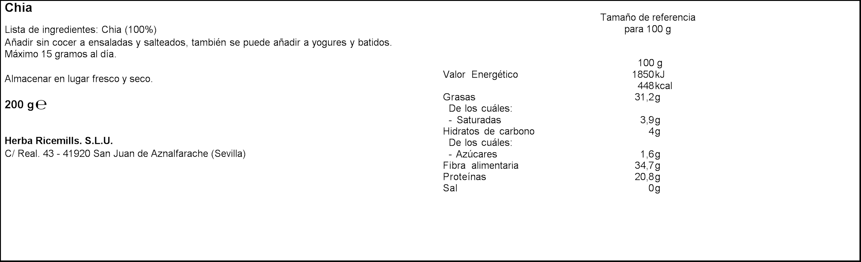 Chía vidasania Sos 200g