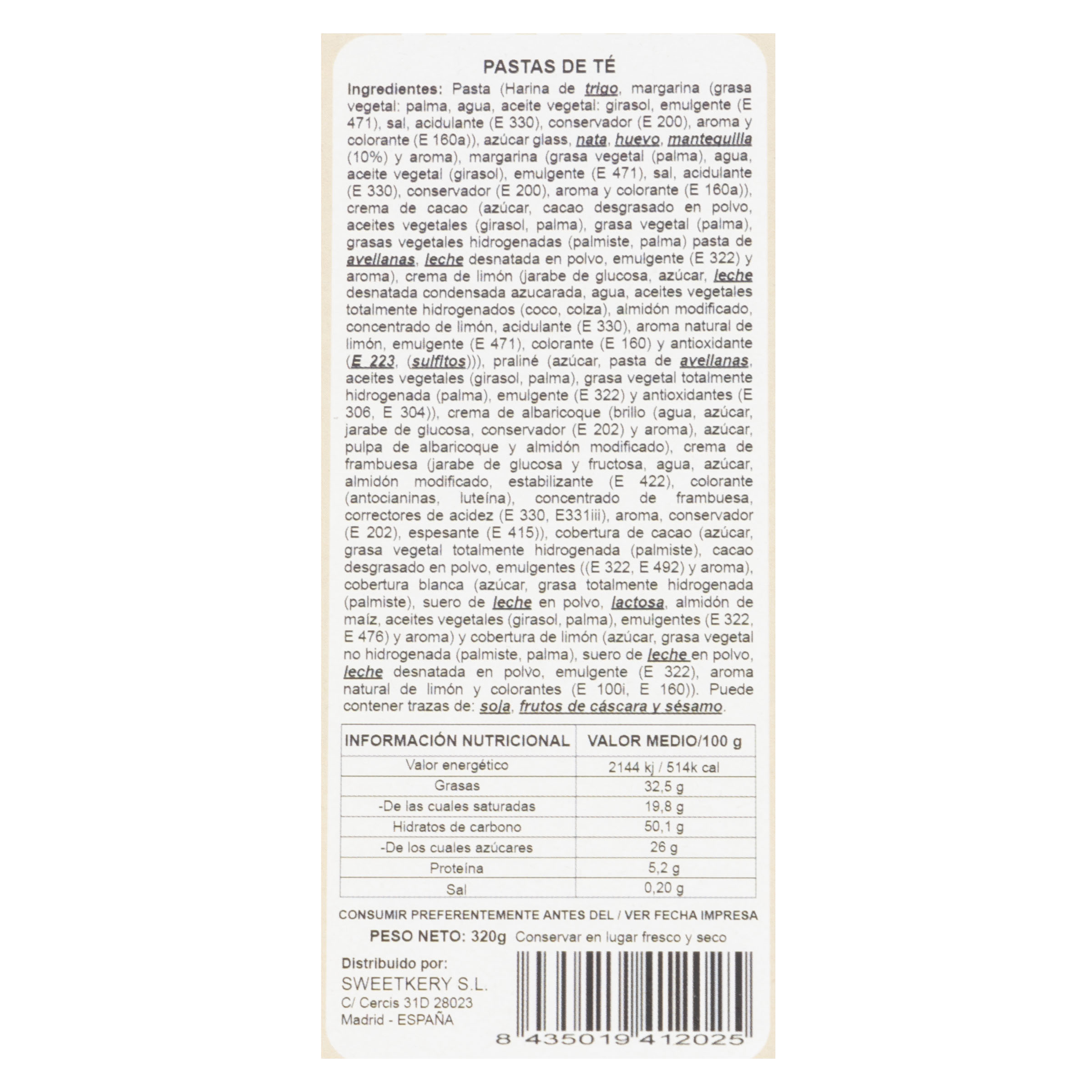 Pastas de té Sweetlery 320g