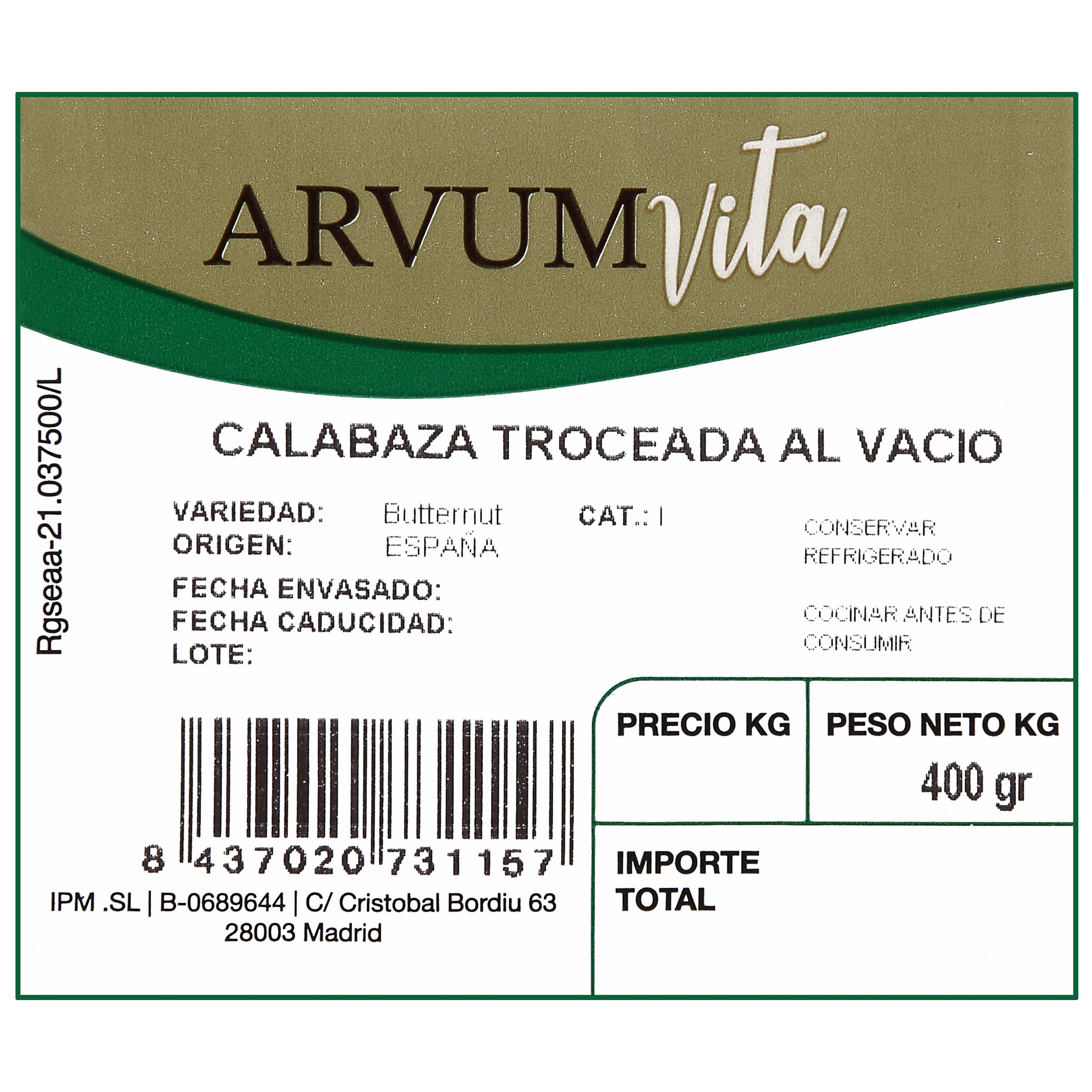 Calabaza troceada al vacío 400g