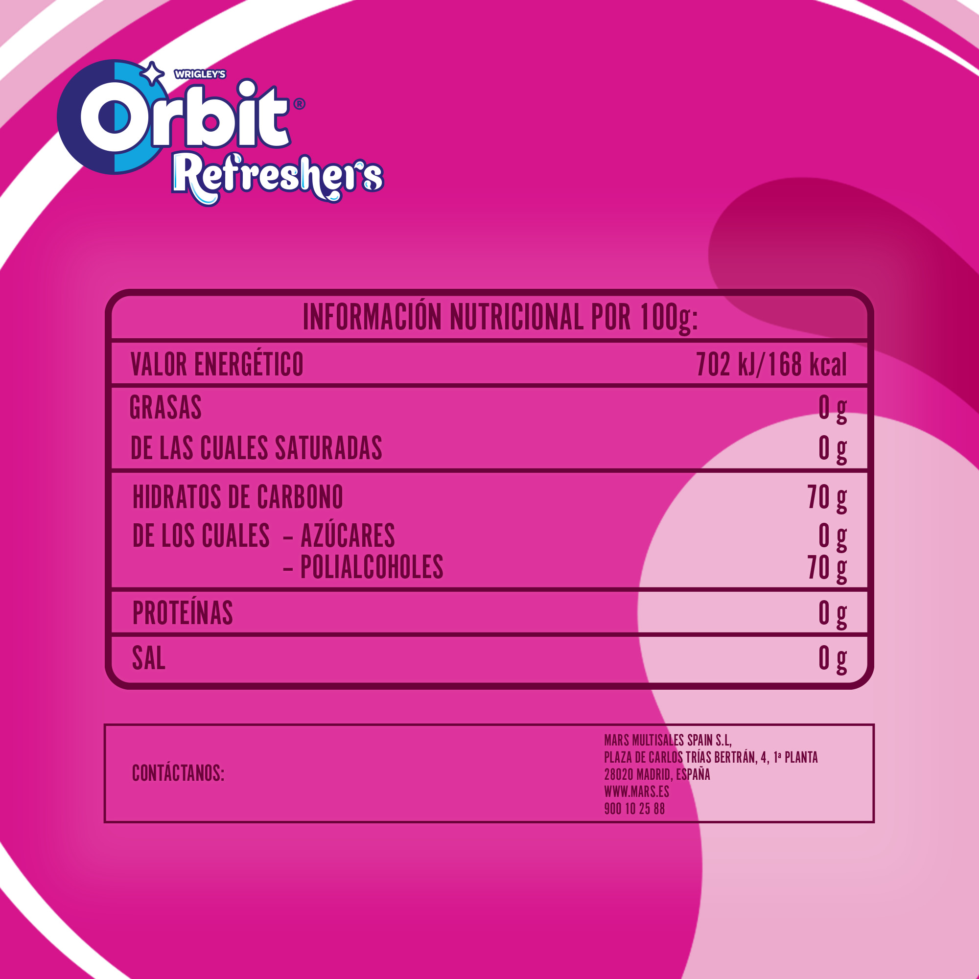 Chicle sin azúcar Refreshers bubblemint Orbit 67g