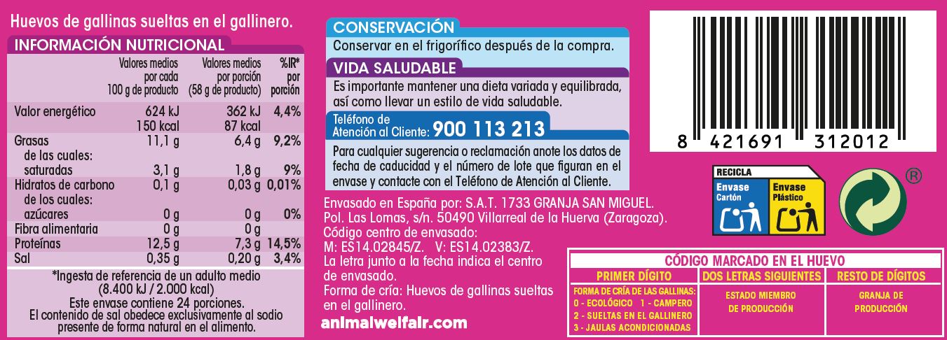 Huevos de gallinas sueltas en el gallinero Alipende 24u "clase m"