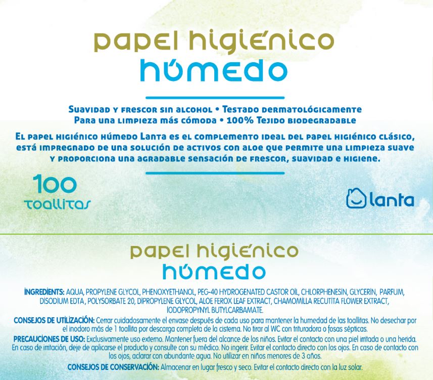 Papel higiénico húmedo Lanta 100 uds