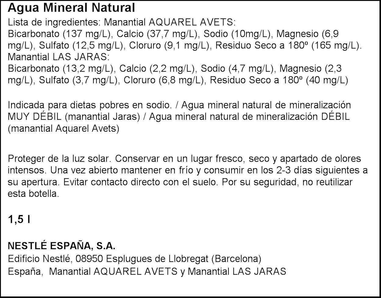 Agua mineral natural Nestlé Aquarel botella 1,5 l