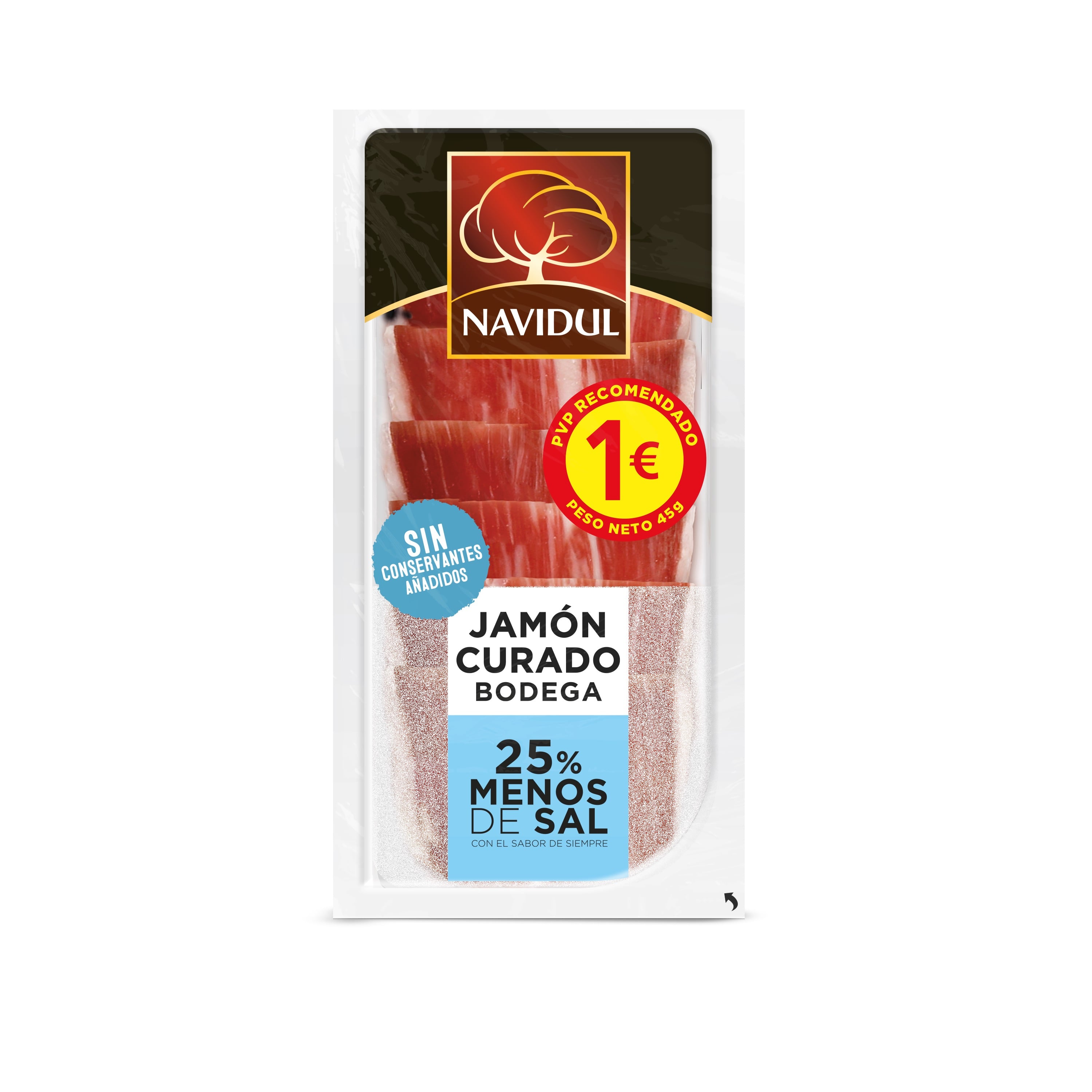 Jamón curado en lonchas reducido en sal Navidul 45 gr