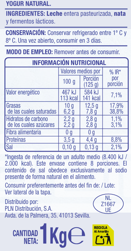 Yogur griego natural cremoso Alipende 1kg