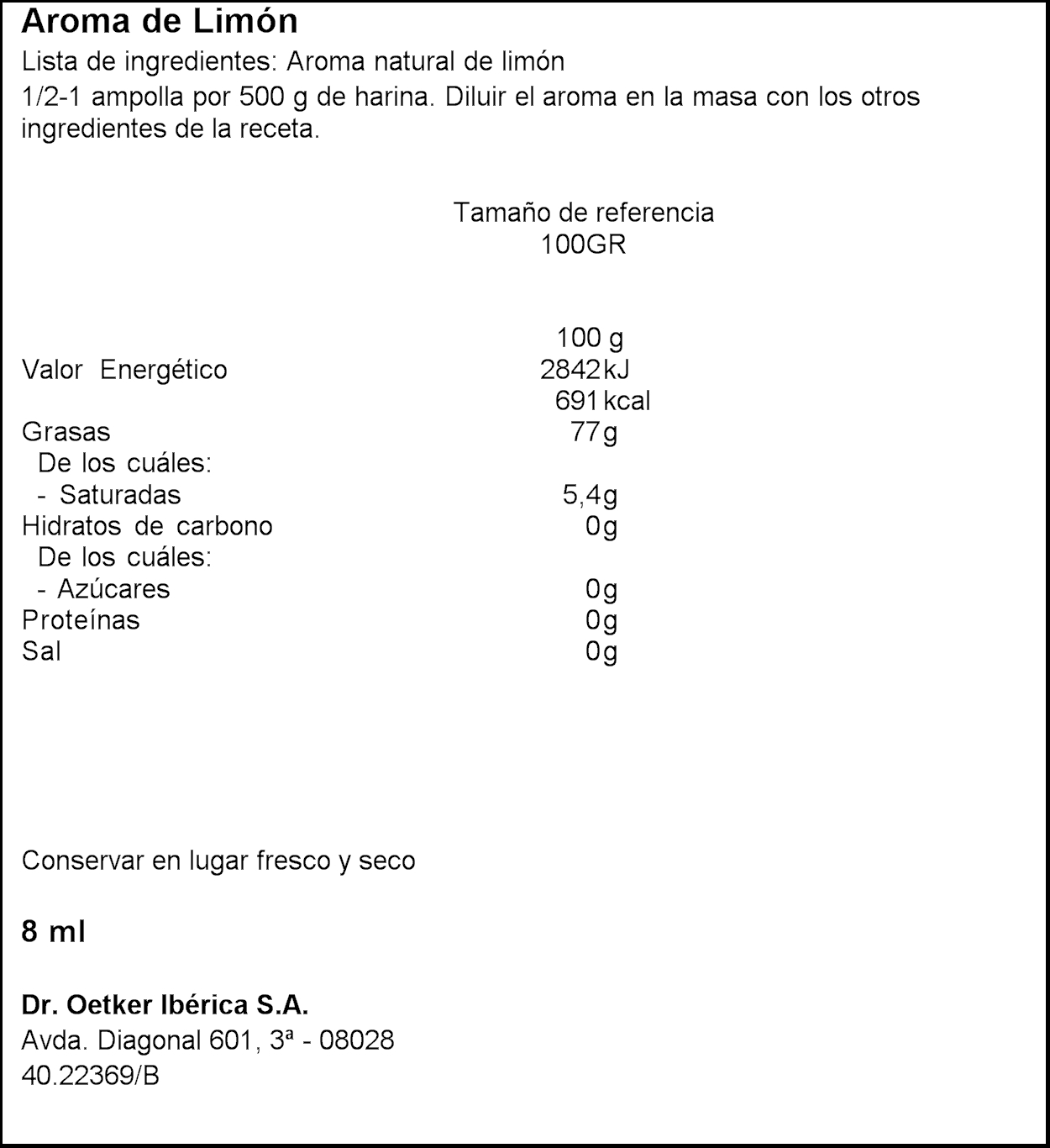 Aroma de limón Dr Oetker 8ml