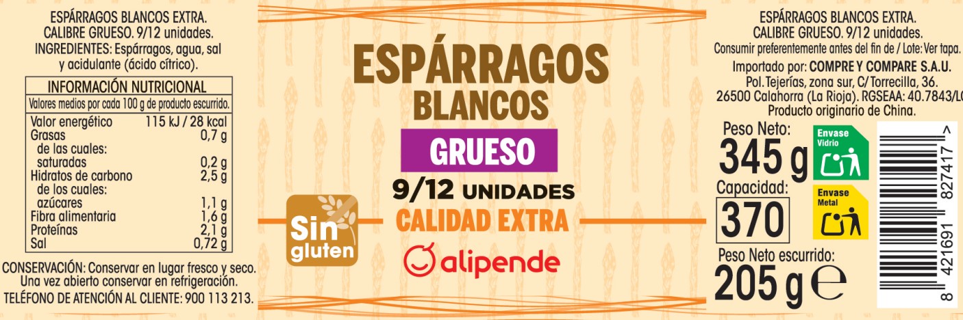 Espárragos blancos grueso Alipende 205g (9/12 piezas)