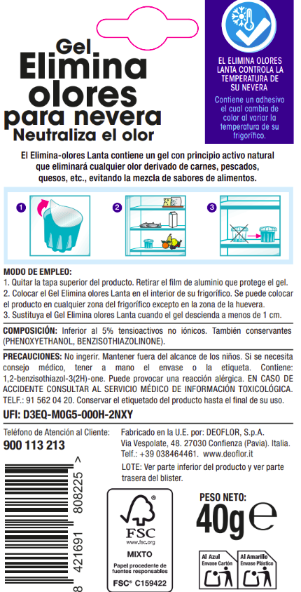 Eliminaolor para neveras en gel Lanta 40 g