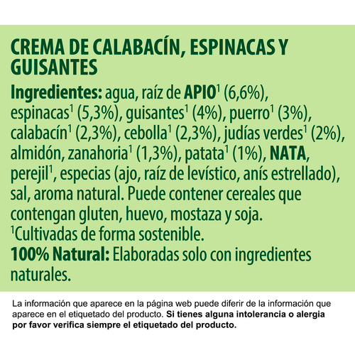 Crema calabacín espinacas y guisantes Knorr 500Ml