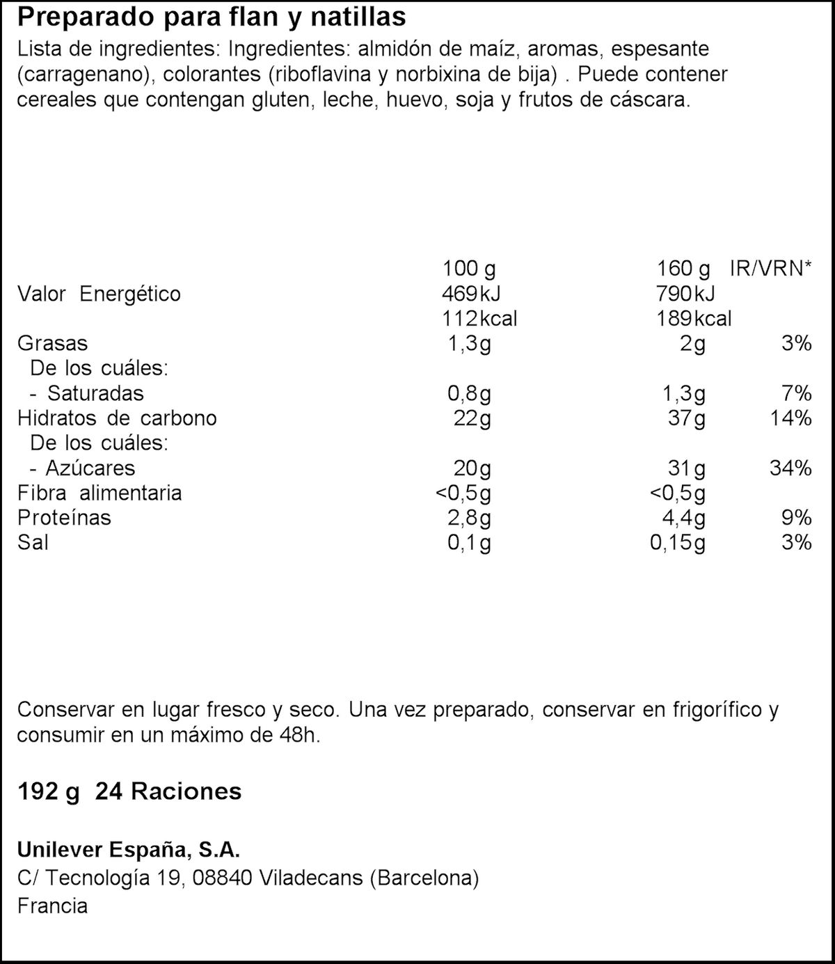 Flan Potax 192g 6 sobres vainilla 24 flanes