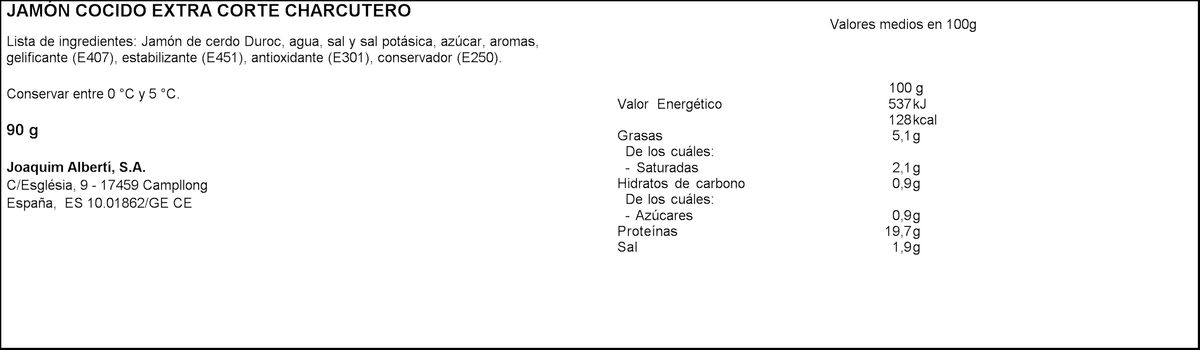 Jamón cocido corte extra fino La Selva 90g