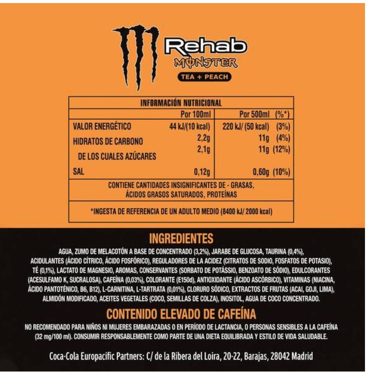 Bebida Energética Monster Energy Rehab Peach 500ml Lata