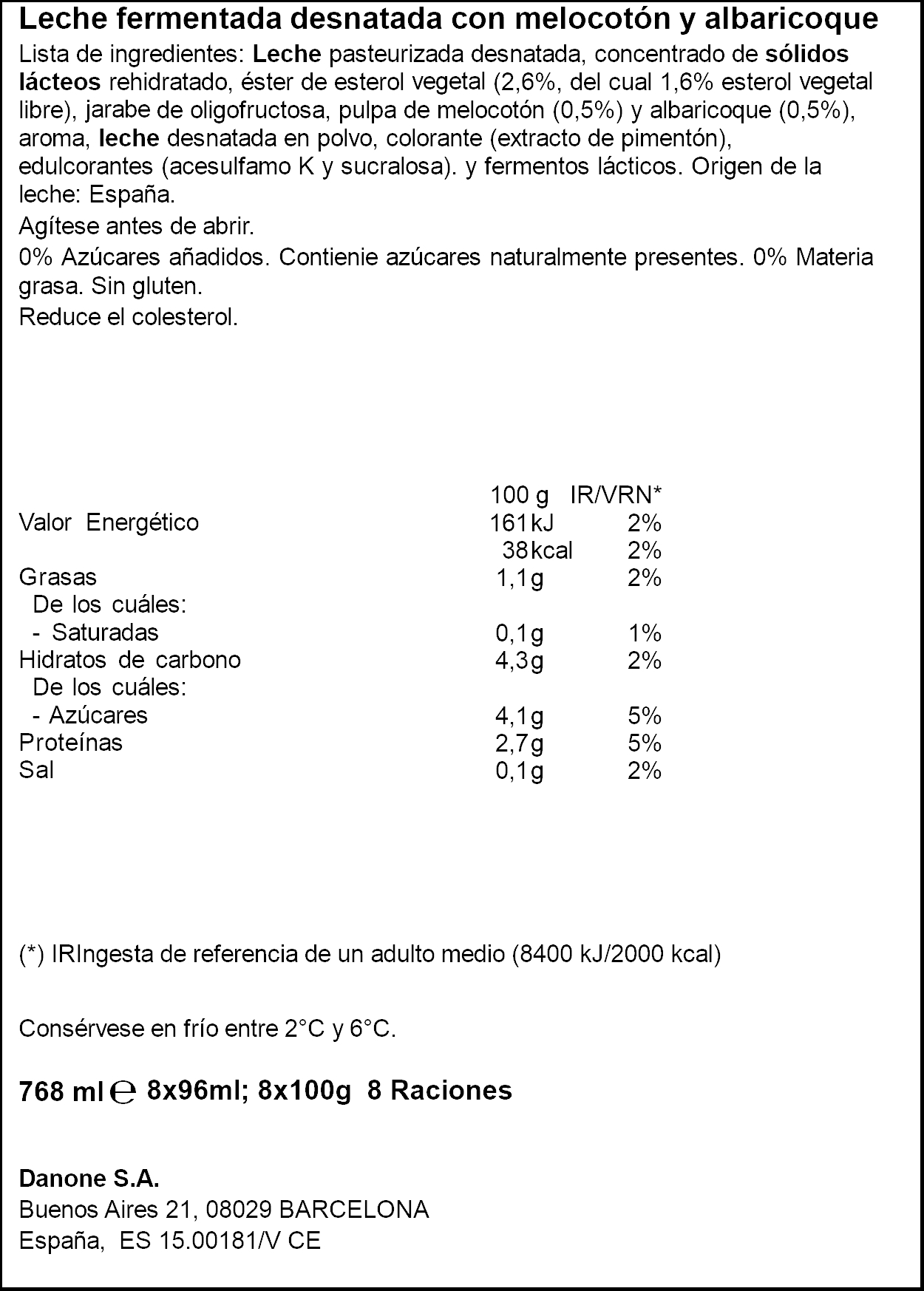 Danacol Melocotón y Albaricoque 8x96ml