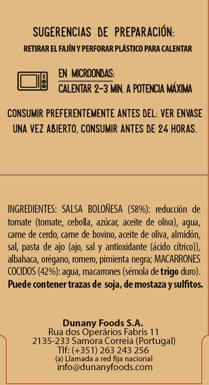Macarrones Dunany 280g boloñesa