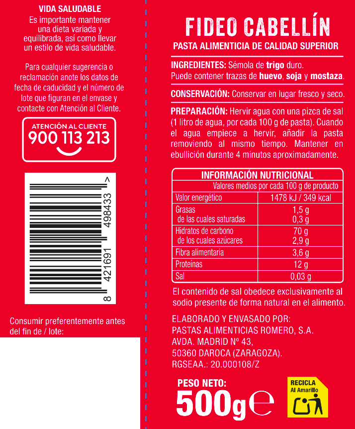 Fideo Alipende 500g cabellín