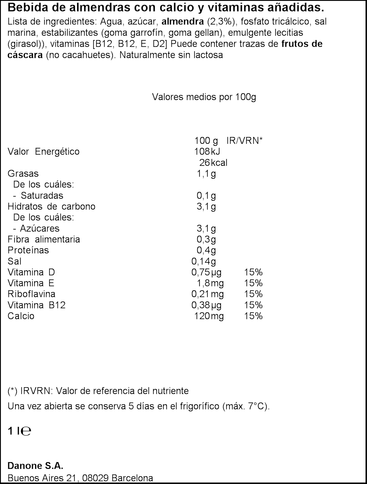 Bebida de almendras Alpro 1l