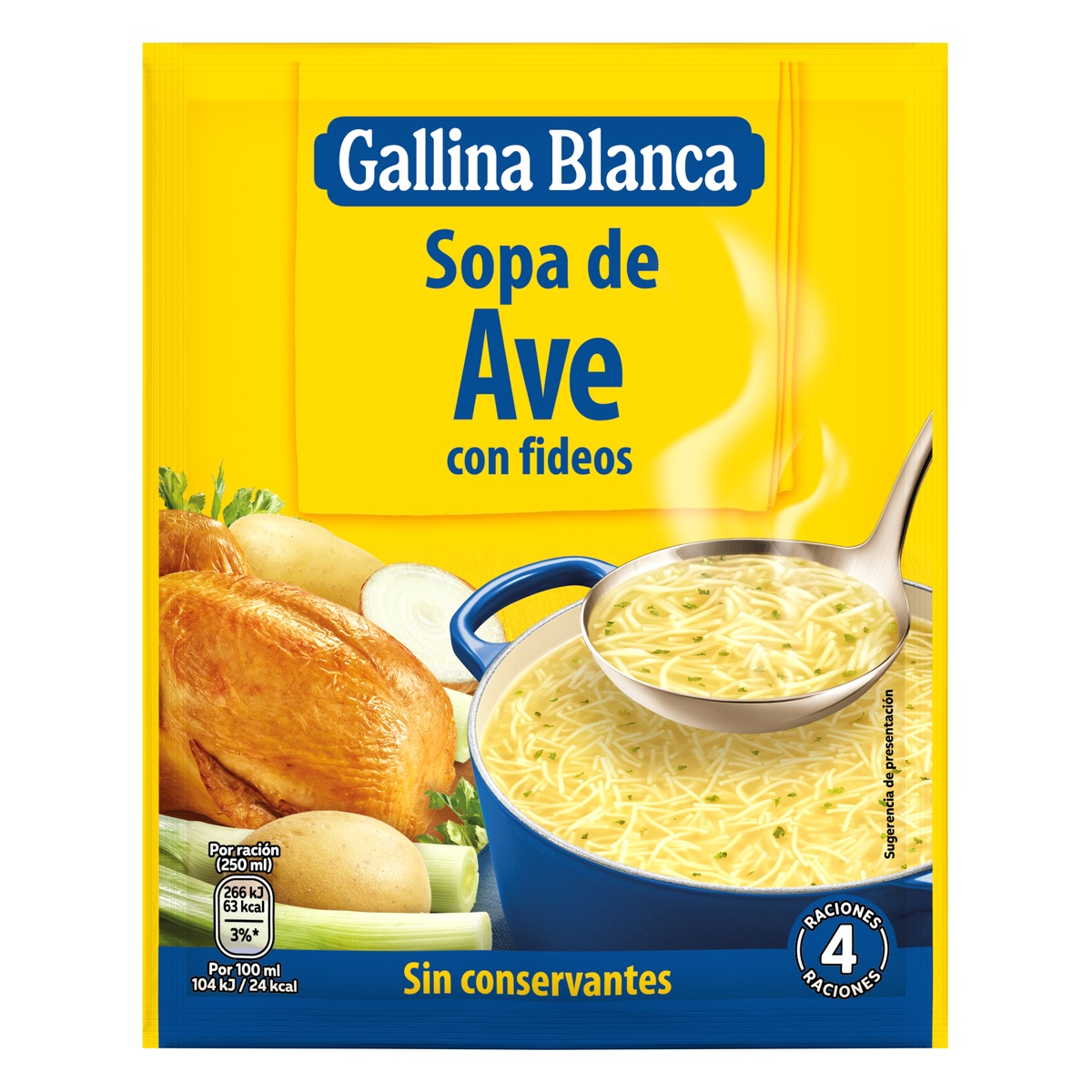 Sopa Gallina Blanca 76g ave con fideos
