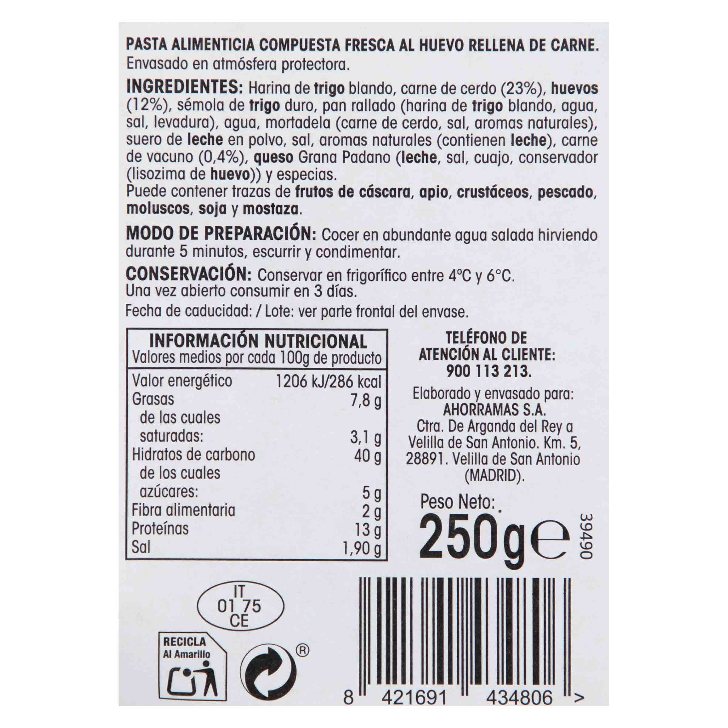 Pasta fresca tortellini Alipende 250g relleno de carne