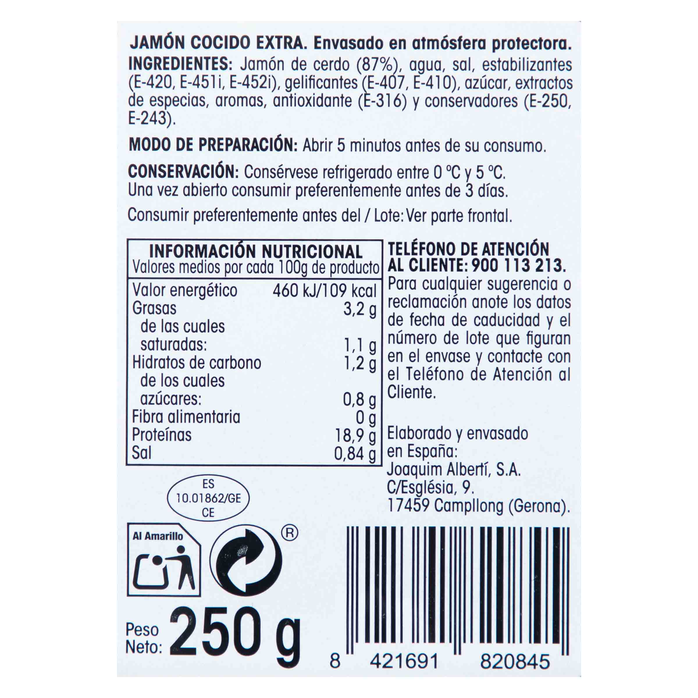 Jamón cocido en lonchas calidad extra Alipende 250g