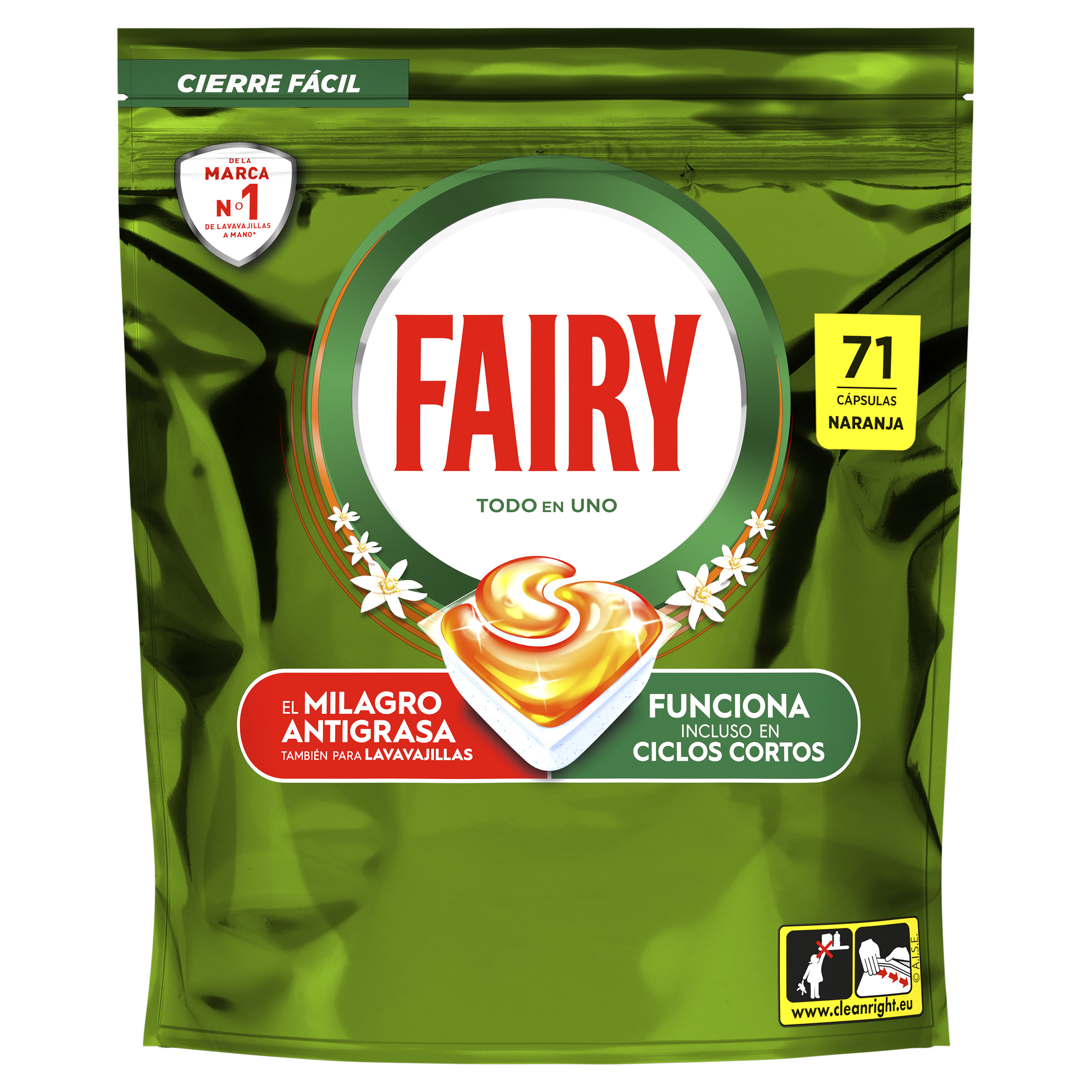 Detergente lavavajillas en cápsulas Fairy 71 unidades naranja