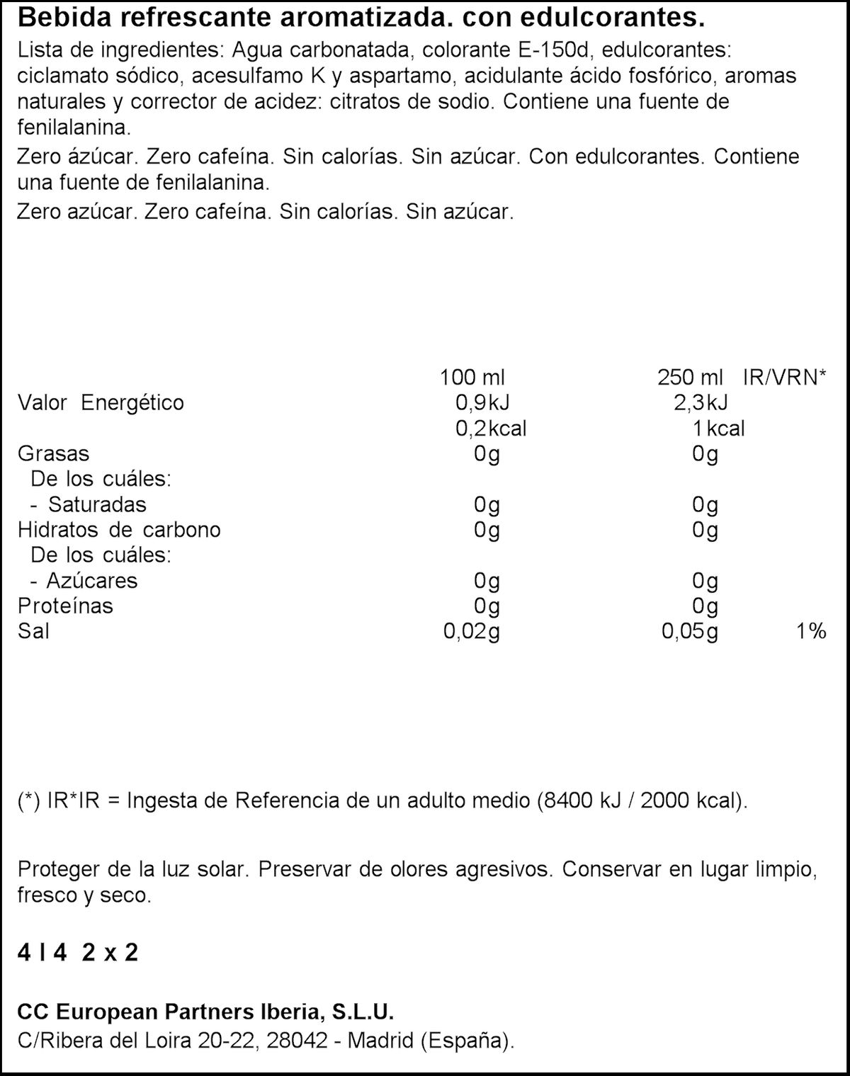 Refresco cola Coca-Cola 2l pack botella 2 zero azúcar zero cafeína