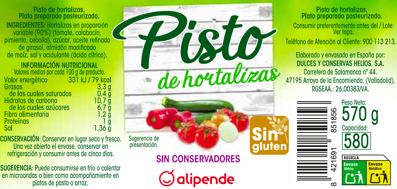 Pisto de hortalizas sin gluten Alipende 570g