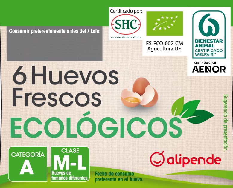 Huevos ecológicos Alipende 6u "clase m-l"