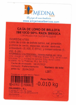Lomo bellota ibérico 50% raza ibérica Medina