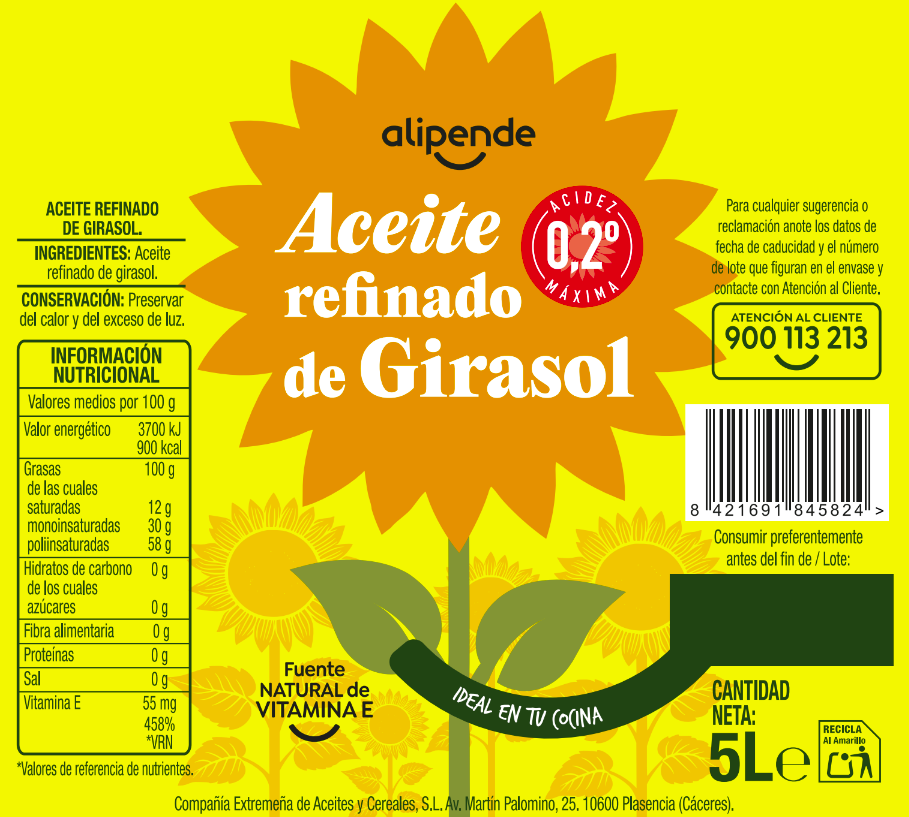 Aceite de girasol Alipende garrafa 5l