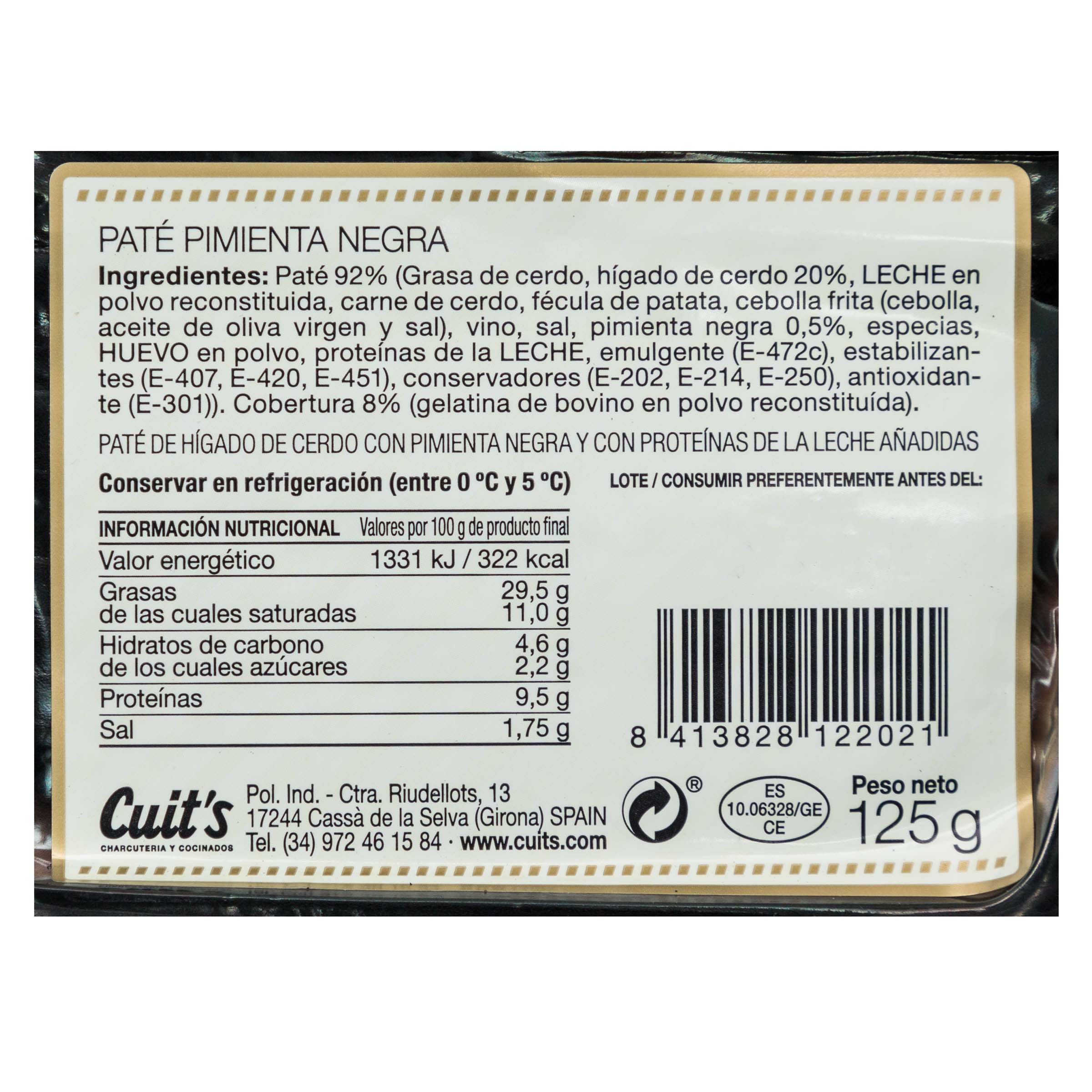 Paté a la pimienta negra Cuit'S bloc 125g