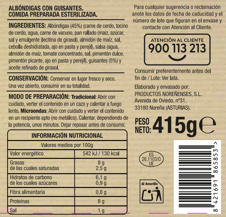 Albondigas con guisantes Alipende 415g