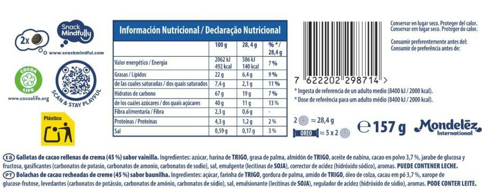 Galleta rellena de doble crema Oreo 157g